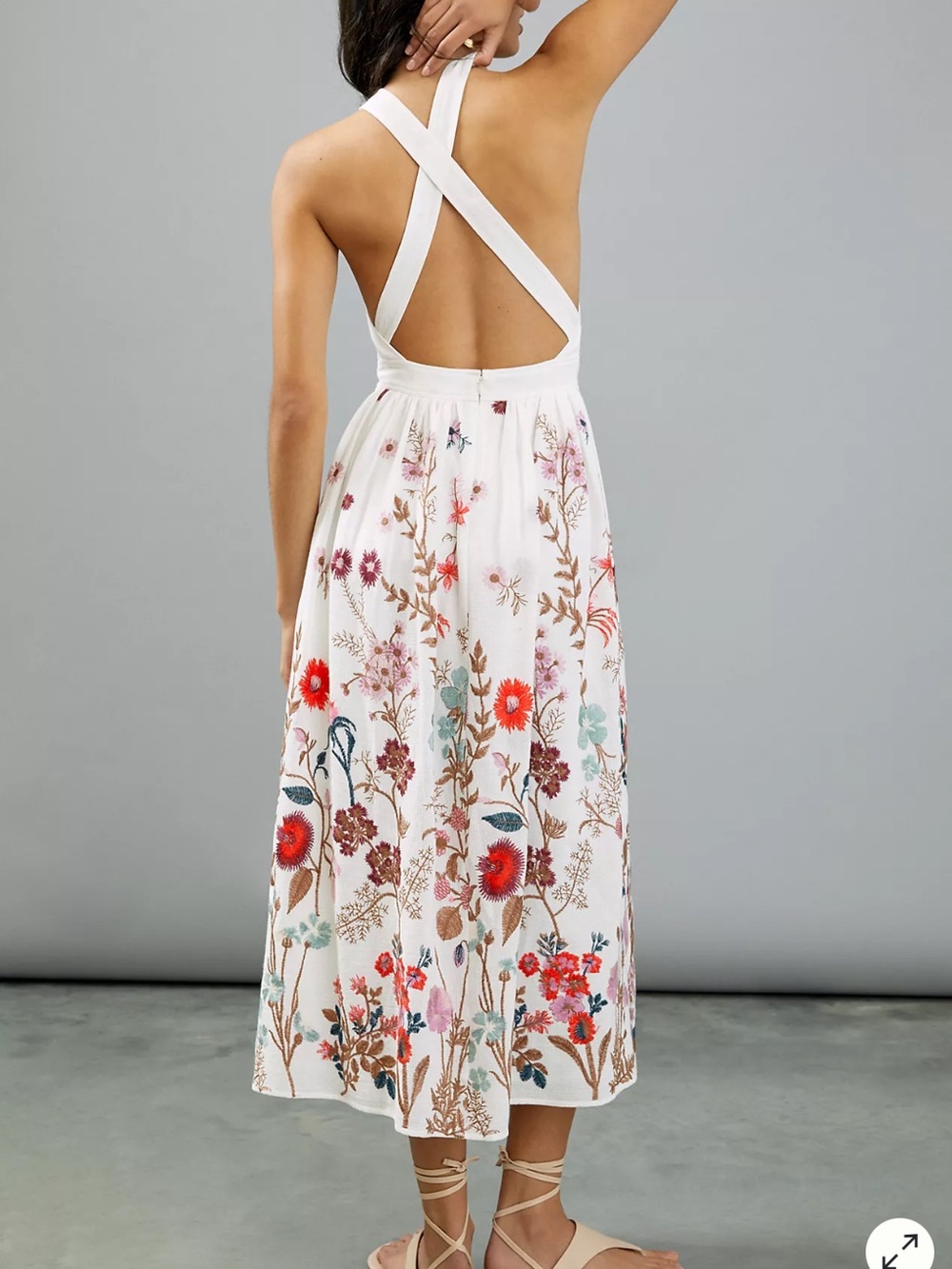 Anthropologie Eularia Maxi Dress embroidered floral pinafore style woven - Picture 3 of 16